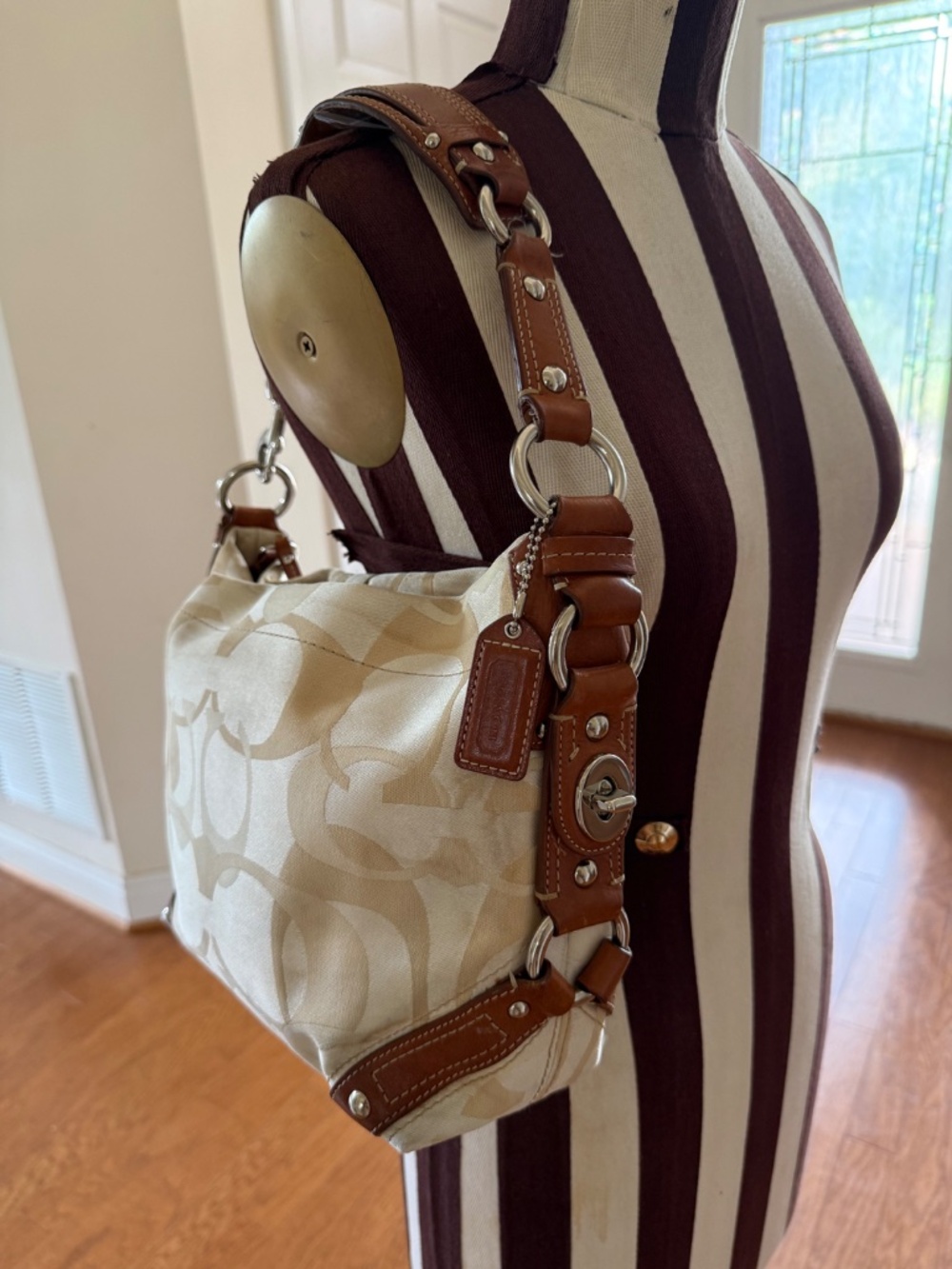 Coach Carly 11960 Signature Hobo Bag Optic C Cream Canvas Leather Satchel